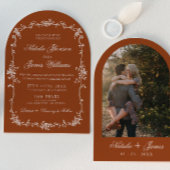 Burnt Orange Floral Boho Terracotta Arched Wedding 招待状