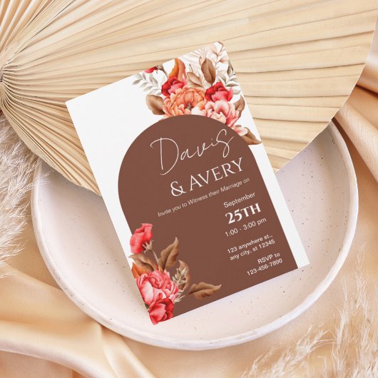 Burnt Orange Floral Boho Wedding Invite 招待状
