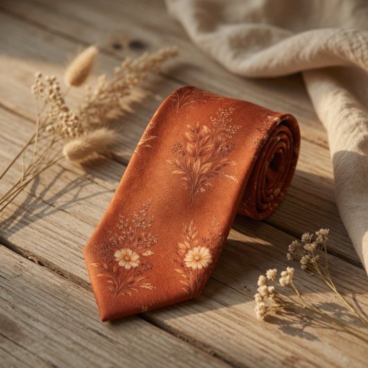 Burnt Orange Floral Elegant Autumn Botanical  ネクタイ
