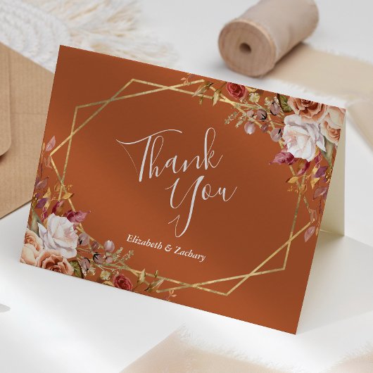 Burnt Orange Floral Fall Wedding サンキューカード