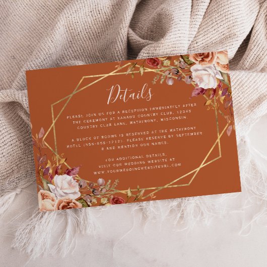 Burnt Orange Floral Fall Wedding Details エンクロージャーカード
