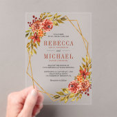 Burnt Orange Floral Gold Frame Autumn Fall Wedding アクリル招待状 (インサイチュ (ポータブル))
