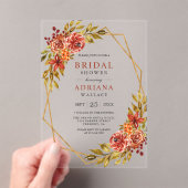 Burnt Orange Floral Gold Frame Fall Bridal Shower アクリル招待状 (インサイチュ (ポータブル))