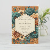 Burnt Orange Floral Opulent Wedding 招待状 (スタンド正面)