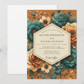 Burnt Orange Floral Opulent Wedding 招待状 (正面/裏面)