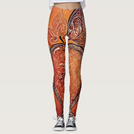 Burnt orange floral patterns AI art  レギンス