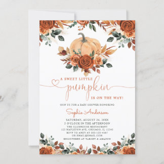 burnt orange floral pumpkin 秋のベイビーシャワー 招待状