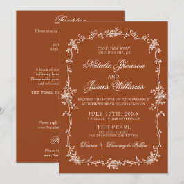 Burnt Orange Floral Terracotta All In One Wedding 招待状