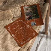 Burnt Orange Floral Terracotta QR Code Wedding 招待状