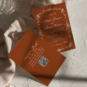Burnt Orange Floral Terracotta QR Code Wedding 招待状