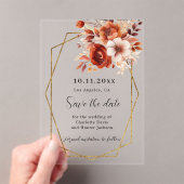 Burnt orange floral wedding Save the Date Card アクリル招待状 (インサイチュ (ポータブル))