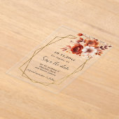 Burnt orange floral wedding Save the Date Card アクリル招待状 (レイダウン)