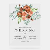 Burnt Orange Floral Wedding Welcome アクリルサイン (正面)