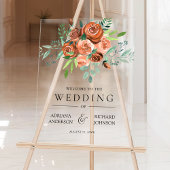 Burnt Orange Floral Wedding Welcome アクリルサイン