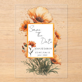 Burnt Orange Flowers Wedding Invitation アクリル招待状