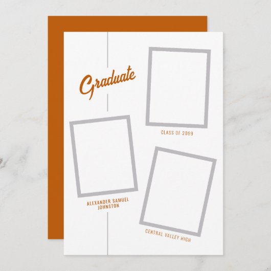 Burnt Orange Four-Photo Gradのお知らせ 招待状 (正面/裏面)