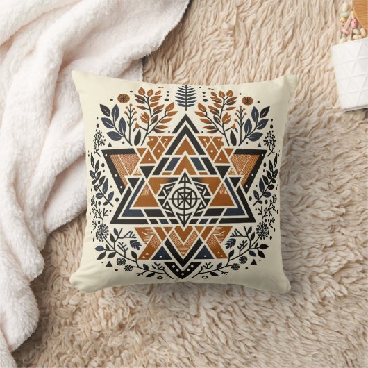 Burnt Orange Geometric Botanical Throw Pillow クッション (ブランケット)