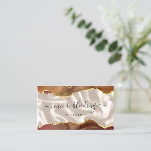 Burnt Orange Gold Agate Ivory Luxury Microblading 名刺 (スタンド正面)