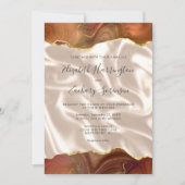 Burnt Orange Gold Agate Ivory Silk Wedding 招待状 (正面)