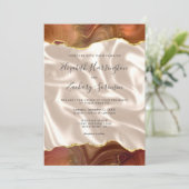 Burnt Orange Gold Agate Ivory Silk Wedding 招待状 (スタンド正面)