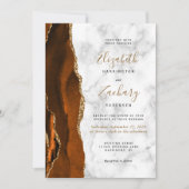 Burnt Orange Gold Agate Marble QR Code Wedding 招待状 (正面)