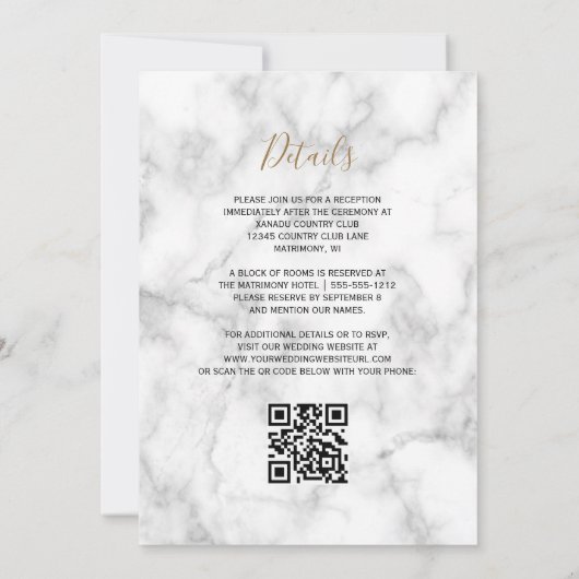 Burnt Orange Gold Agate Marble QR Code Wedding 招待状 (裏面)