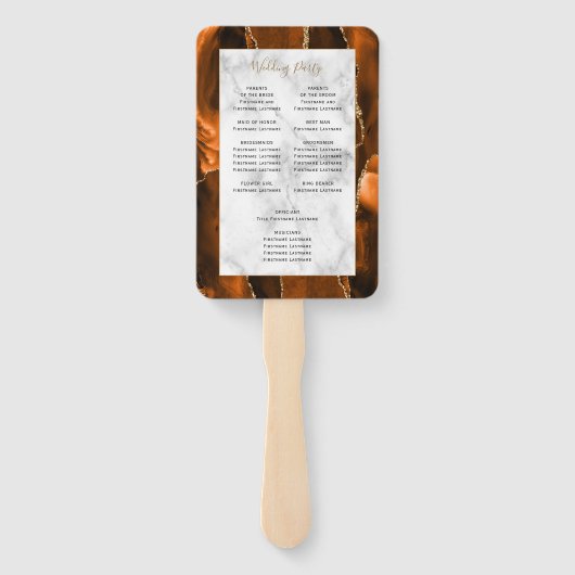 Burnt Orange Gold Agate Marble Wedding Program ハンドファン (裏面)