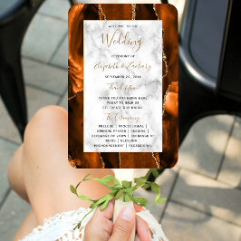 Burnt Orange Gold Agate Marble Wedding Program ハンドファン