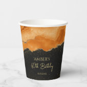 Burnt Orange Gold Glitter Watercolor Marble 紙コップ (正面)