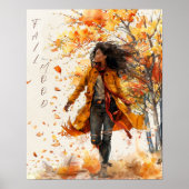 Burnt Orange Golden Autumn Leaves Black Woman Fall ポスター (正面)