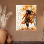 Burnt Orange Golden Autumn Leaves Black Woman Fall ポスター