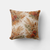 Burnt Orange Harvest Boho Floral Pattern クッション (正面)