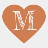 Burnt Orange Heart Minimalist Monogram Initial ハートシール (正面)