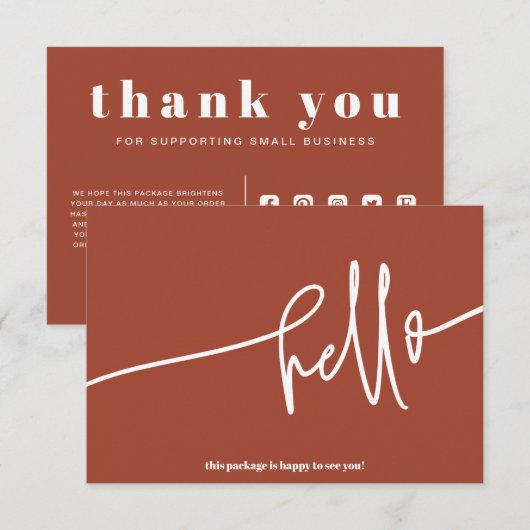  Burnt Orange Hello Thank You Order Small Business エンクロージャーカード (正面/裏面)