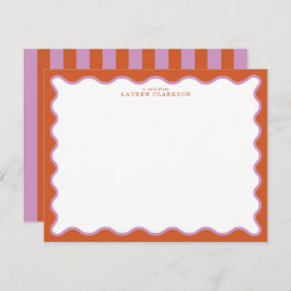 Burnt Orange & Lavender Wavy Border Note Card 招待状