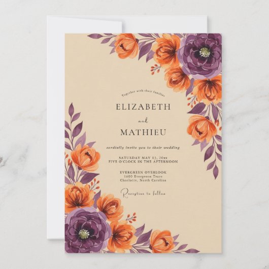 Burnt Orange Lavish Autumnal Wedding 招待状 (正面)