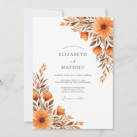 Burnt Orange Lustrous Autumnal Wedding 招待状 (正面)