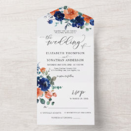 Burnt Orange Navy Blueの王室の詳細RSVP オールインワン招待状