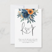 Burnt Orange Navy Blue Florals QR Code Wedding 出欠カード (正面)