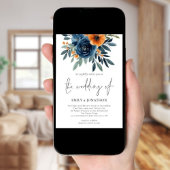 Burnt Orange Navy Florals QR Code Wedding 招待状