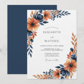 Burnt Orange Painterly Floral Wedding 招待状 (正面/裏面)