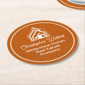 Burnt Orange Real Estate Company Custom Realtor ラウンドペーパーコースター (アングル)