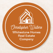 Burnt Orange Real Estate Company Custom Realtor ラウンドペーパーコースター (正面)