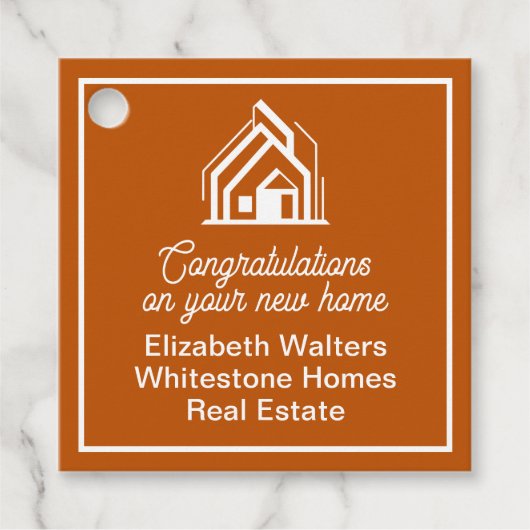 Burnt Orange Real Estate Company Customized Party フェイバータグ (正面)