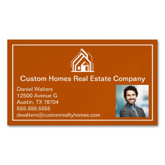Burnt Orange Real Estate Company Realtor Photo マグネット名刺 (正面)