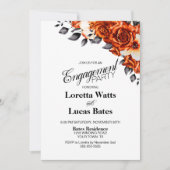 Burnt Orange Rose Floral Engagement Party 招待状 (正面)