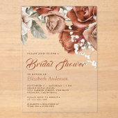 Burnt Orange Roses Terracotta Floral Bridal Shower アクリル招待状 (正面)