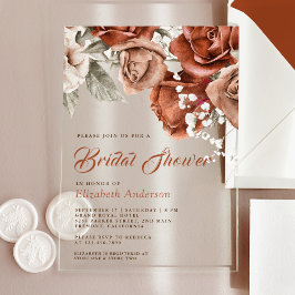 Burnt Orange Roses Terracotta Floral Bridal Shower アクリル招待状
