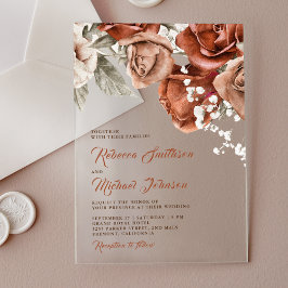 Burnt Orange Roses Terracotta Floral Wedding アクリル招待状