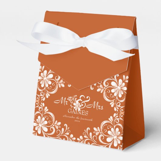 Burnt Orange Rust Mr & Mrs Wedding Favor Box フェイバーボックス (正面サイド)
